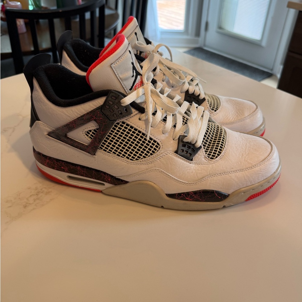 Jordan White, Black & Red Retro 4 Sneakers